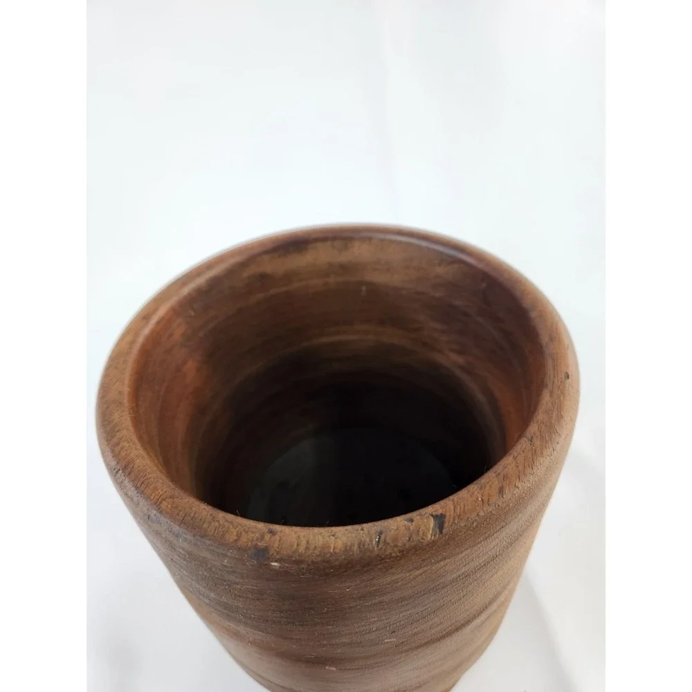 Vintage MCM Wood Planter Vase Handcrafted Hand Turned Plant Holder Unique Decor‎